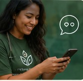 Volunteer checking community updates on phone