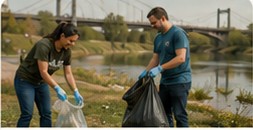Volunteers cleaning a park