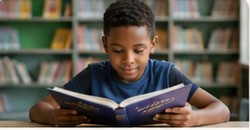 Student reading at the library